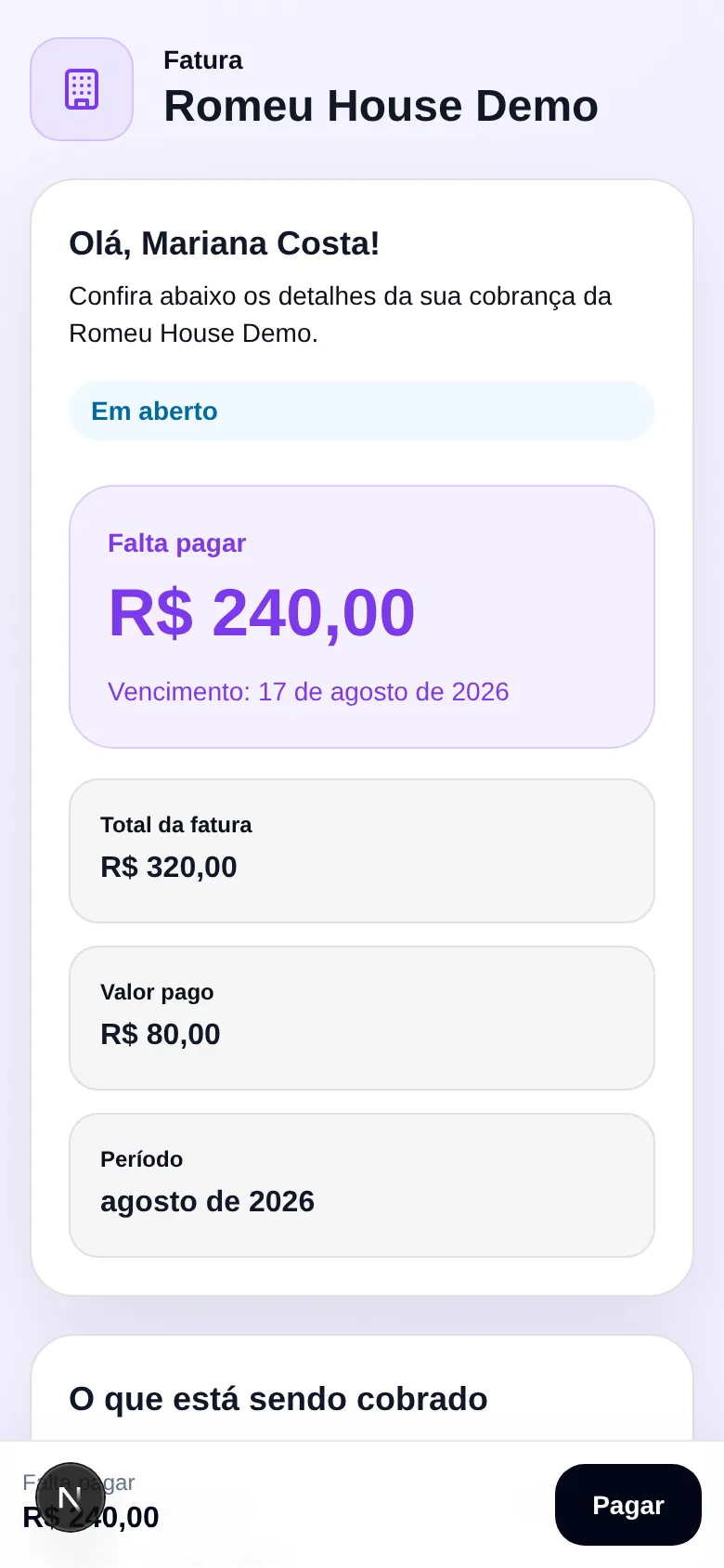 Fatura pública do Sistema Romeu